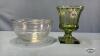 GREEN GLASS PEDESTAL 6IN TALL SPOONER - 2
