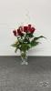 HEAVY 10IN TALL GLASS VASE WITH ARRANGEMENT