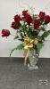 HEAVY 10IN TALL GLASS VASE WITH ARRANGEMENT - 4