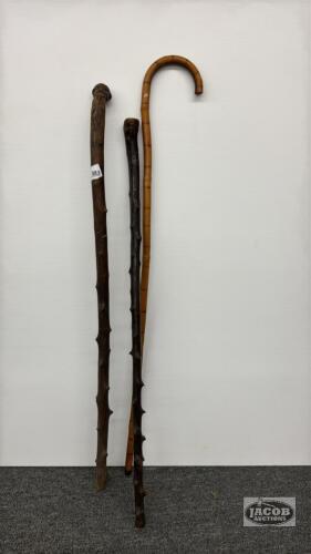 (3) WOODEN WALKING STICKS