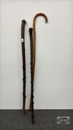 (3) WOODEN WALKING STICKS