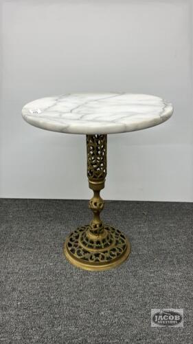 MARBLE TOP LAMP TABLE WITH METAL BASE