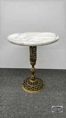 MARBLE TOP LAMP TABLE WITH METAL BASE
