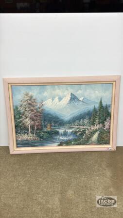 FRAMED MOUNTAIN SCENE ON CANVAS
