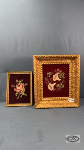 (2) FRAMED NEEDLE POINT FLORALS