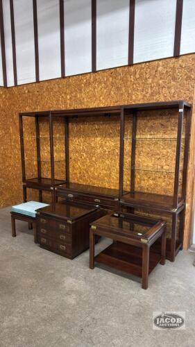 WOOD AND GLASS WALL UNIT WITH STOOL