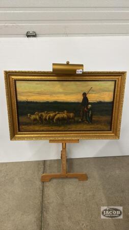 DUTCH SHEPPARD AND SHEEP ON CANVAS BY N. HASKETT