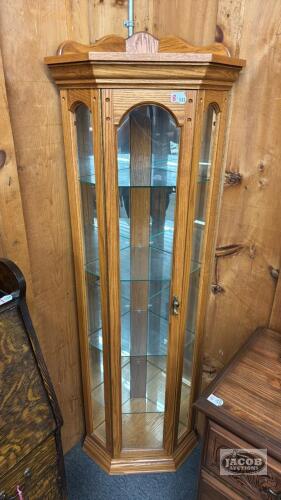 OAK CORNER CURIO CABINET WITH LIGHT