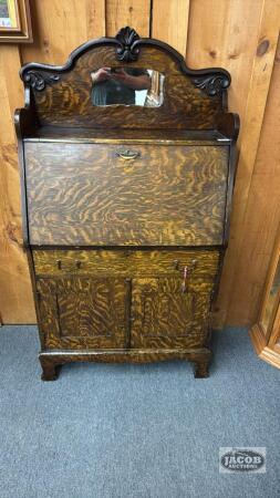 FUMED OAK SECRETARY DROP FRONT DESK WTH KEY