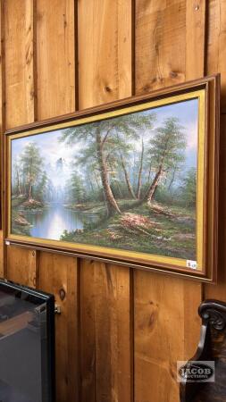 3D OIL ON CANVAS LAKE SCENE BY M. SCOTT