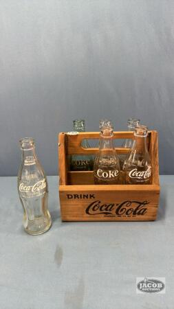 WOODEN REPRO COKE CARTON WITH (6) 6OZ. BOTTLES
