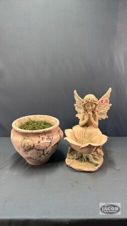 RESIN ANGEL ORNAMENT WITH MASONERY PLANTER
