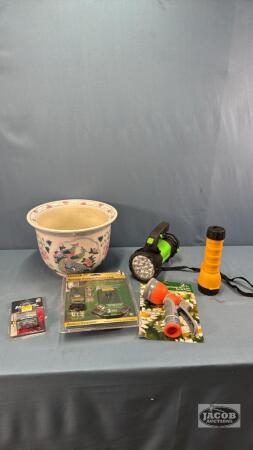 CHINA JARDINIERE WITH CONTENTS