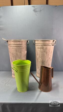(2) 17IN TALL GALVANIZED SAP PAIL STYLE PLANTERS