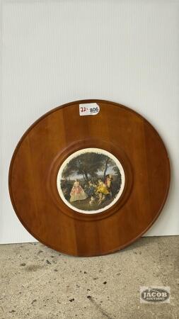 WOODEN AND PORCELIAN 14IN CIRCULAR WALL HANGING