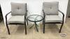 (2) STACKING METAL PATIO CHAIRS WITH AN END TABLE - 2