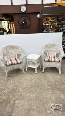(2) WICKER CHAIRS WITH TABLE