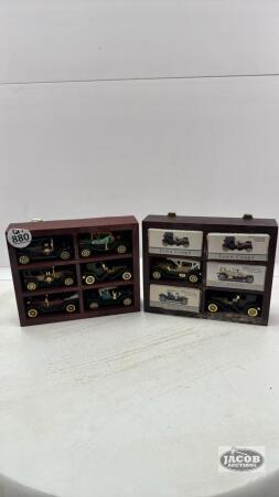 (12) VINTAGE MINATURE CARS IN (2) RACKS