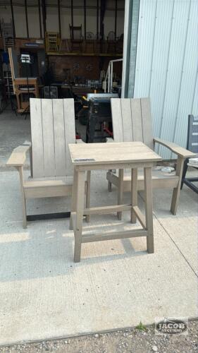 (2) COMPOSITE ANIRONDACK CHAIRS WITH SMALL TABLE