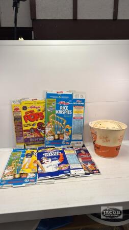 VINTAGE KFC BUCKET AND (6) CEREAL BOXES