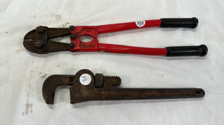 14in Steel Pipe Wrench and 18in Bolt Cutters