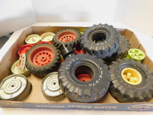 MISC TIRES, RIMS, 1/16 TRACTOR PARTS