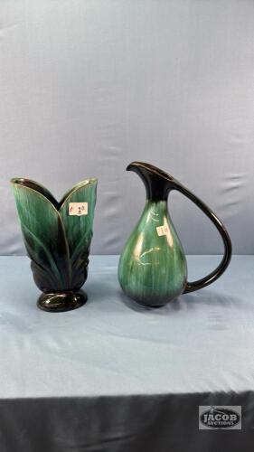 BLUE MOUNTAIN POTTERY VASE AND PITCHER