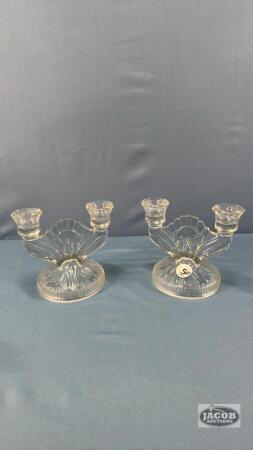 (2) IRIS PATTERN DOUBLE CANDLE STICK HOLDERS