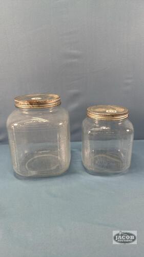 (2) MATCHING SQUARE GLASS JARS WITH LIDS