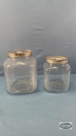 (2) MATCHING SQUARE GLASS JARS WITH LIDS