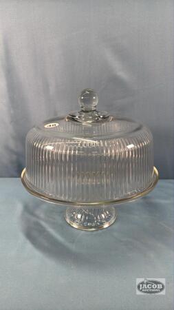 GLASS 11IN WIDE PEDISTAL CAKE STAND