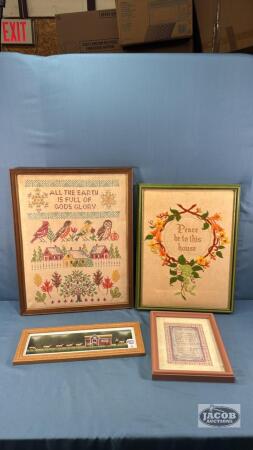 (2) HAND EMBROIDERED FRAMED PIECES