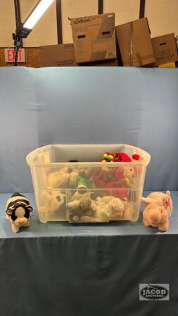 TOTE WITH AN ASSORTMENT OF STUFFIES
