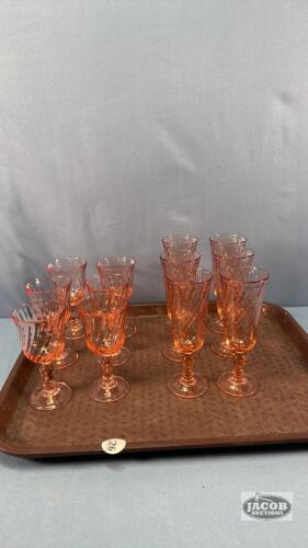(2) SETS OF 6 PINK STEMWARE