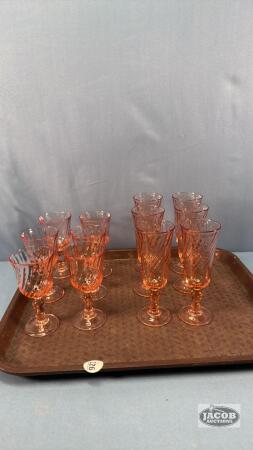 (2) SETS OF 6 PINK STEMWARE