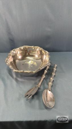 MARIPOSA METAL SALAD BOWL WITH UTENSILS