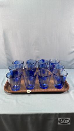 (12) 4.5IN BLUE GLASS TUMBLERS