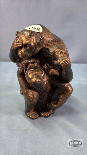 3 MONKEY 6IN HIGH FIGURINE
