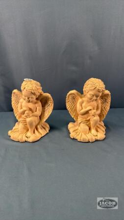 PAIR OF PLASTER CHERUB BOOK ENDS
