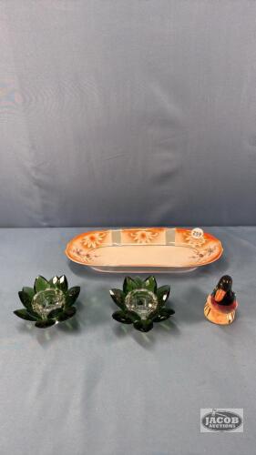 (1) 12.5IN GERMANY PICKLE TRAY WTH CANDLE HOLDERS