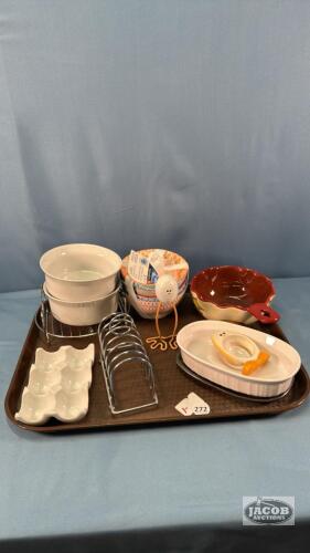 QUANTITY OF BOWLS, EGG AND NAPKIN HOLDERS