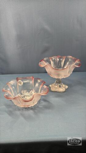 (2) FLORAL FROSTED GLASS BOWLS
