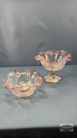 (2) FLORAL FROSTED GLASS BOWLS
