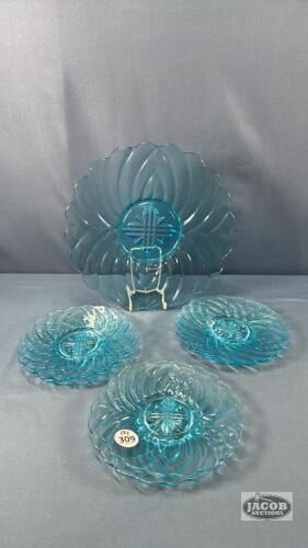 BLUE GLASS SWIRL PLATES