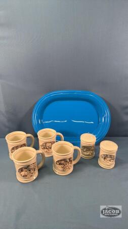 (4) MUGS WITH MATCHING SALT AND PEPPER