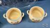 (4) SOUP BOWLS WITH (2) PLASTIC SERVING TRAYS - 6