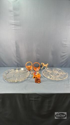 (2) SERVING PLATES WITH HORSE AND CHINA FIGURINES