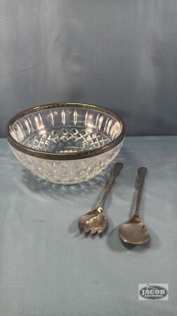 9.5IN METAL RIMMED SALAD BOWL WITH UNTENCILS