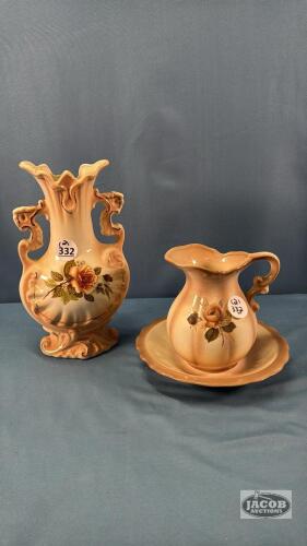 9.5IN VASE AND A 5IN PITCHER WITH BASE