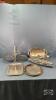 METAL TRAY LOT WITH STAINLESS GRAVY BOAT